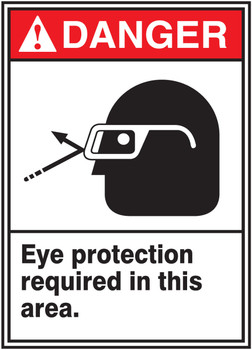 ANSI Danger Safety Sign: Eye Protection Required In This Area 10" x 7" Adhesive Vinyl 1/Each - MRPE106VS