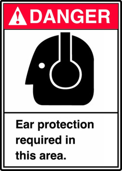 ANSI Danger Safety Sign: Ear Protection Required In This Area. 14" x 10" Dura-Plastic 1/Each - MRPE107XT