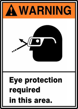 ANSI Warning Safety Sign: Eye Protection Required In This Area 14" x 10" Adhesive Dura-Vinyl 1/Each - MRPE300XV