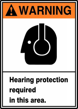 ANSI Warning Safety Sign: Hearing Protection Required In This Area. 10" x 7" Plastic - MRPE306VP