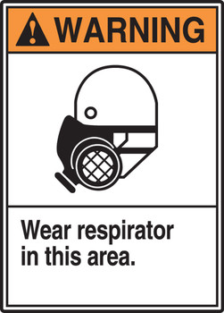 ANSI Warning Safety Sign: Wear Respirator In This Area. 14" x 10" Plastic 1/Each - MRPE316VP