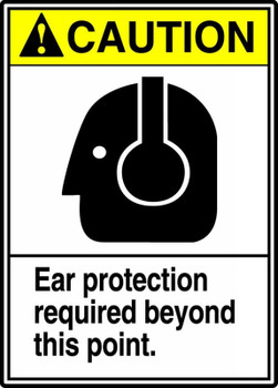 ANSI Caution Safety Sign: Ear Protection Required Beyond This Point 14" x 10" Adhesive Vinyl 1/Each - MRPE609VS