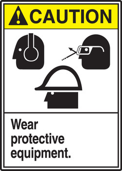 ANSI Caution Safety Sign: Wear Protective Equipment. 14" x 10" Plastic 1/Each - MRPE612VP