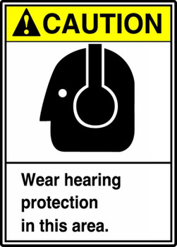 ANSI Caution Safety Sign: Wear Hearing Protection In This Area. 14" x 10" Plastic 1/Each - MRPE613VP