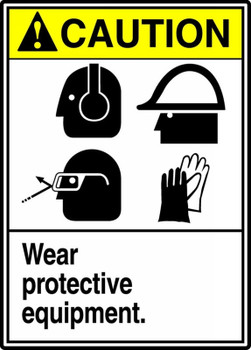 ANSI Caution Safety Sign: Wear Protective Equipment 14" x 10" Accu-Shield 1/Each - MRPE618XP