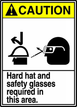 ANSI Caution Safety Sign: Hard Hat And Safety Glasses Required In This Area 14" x 10" Dura-Fiberglass 1/Each - MRPE619XF