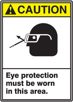 ANSI Caution Safety Sign: Eye Protection Must Be Worn In This Area 14" x 10" Adhesive Dura-Vinyl 1/Each - MRPE632XV