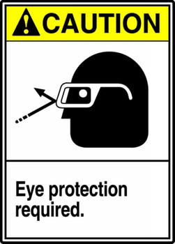 ANSI Caution Safety Sign: Eye Protection Required 10" x 7" Adhesive Dura-Vinyl 1/Each - MRPE633XV
