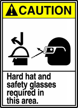 ANSI Caution Safety Sign: Hard Hat And Safety Glasses Required In This Area 10" x 7" Aluma-Lite 1/Each - MRPE640XL