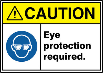 ANSI ISO Caution Safety Sign: Eye Protection Required. 10" x 14" Adhesive Dura-Vinyl 1/Each - MRPE643XV
