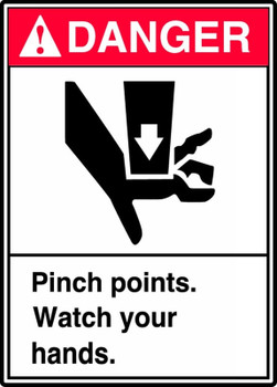 ANSI Danger Equipment Label: Pinch Points - Watch Your Hands 10" x 7" Dura-Fiberglass 1/Each - MRQM001XF