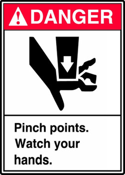 ANSI Danger Equipment Label: Pinch Points - Watch Your Hands 14" x 10" Dura-Plastic 1/Each - MRQM002XT