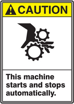 ANSI Caution Safety Sign: This Machine Starts And Stops Automatically 14" x 10" Dura-Fiberglass 1/Each - MRQM200XF