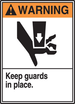 ANSI Warning Safety Sign: Keep Guards In Place 14" x 10" Aluminum 1/Each - MRQM305VA