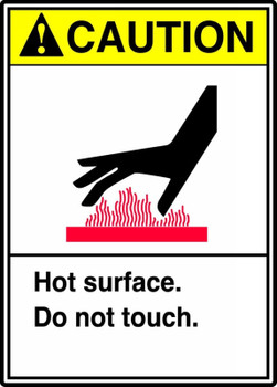 ANSI Caution Hot Work & Welding Safety Sign: Hot Surface - Do Not Touch 10" x 7" Aluminum - MRQM602VA