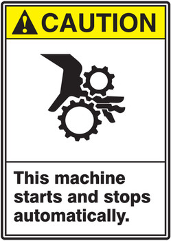 ANSI Caution Safety Sign: This Machine Starts And Stops Automatically 10" x 7" Aluminum 1/Each - MRQM608VA