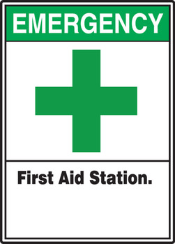 ANSI Safety Sign: Emergency (Graphic) First Aid Station 10" x 7" Adhesive Vinyl 1/Each - MRSD901VS