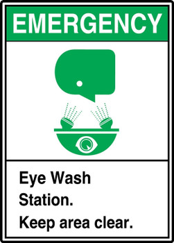 ANSI Safety Sign: Emergency (Graphic) Eye Wash Station - Keep Area Clear 10" x 7" Plastic - MRSD905VP