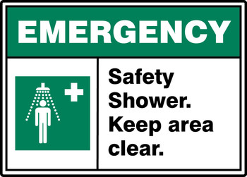 ANSI ISO Emergency Safety Sign: Safety Shower - Keep Area Clear. 10" x 14" Aluminum 1/Each - MRSD910VA