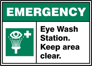ANSI ISO Emergency Safety Sign: Eye Wash Station - Keep Area Clear. 10" x 14" Dura-Plastic 1/Each - MRSD912XT