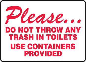 Safety Sign: Please Do Not Throw Any Trash In Toilets 7" x 10" Dura-Fiberglass 1/Each - MRST900XF