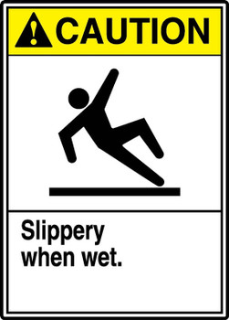 ANSI Caution Safety Sign: Slippery When Wet - Watch Your Step 10" x 7" Aluminum 1/Each - MRTF600VA