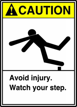 ANSI Caution Safety Sign: Avoid Injury. Watch Your Step. 14" x 10" Aluminum 1/Each - MRTF602VA