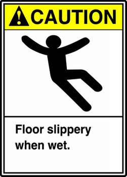 ANSI Caution Safety Sign: Floor Slippery When Wet 14" x 10" Aluminum 1/Each - MRTF603VA