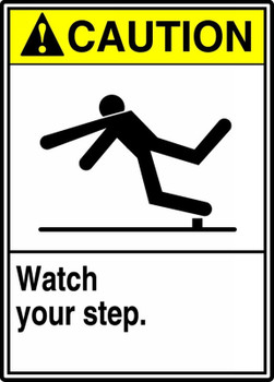 ANSI Caution Safety Sign: Watch Your Step. 10" x 7" Plastic 1/Each - MRTF607VP