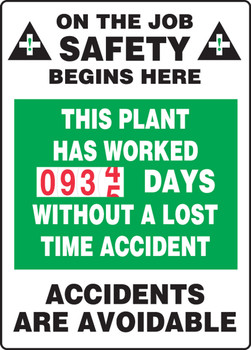 Turn-A-Day Scoreboards: This Plant Has Worked _ Days Without A Lost Time Accident Single Dial 36" x 24" 1/Each - MSCBDD13