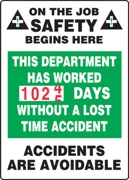 Turn-A-Day Scoreboards: This Department Has Worked _ Days Without A Lost Time Accident Single Dial 36" x 24" 1/Each - MSCBDD14