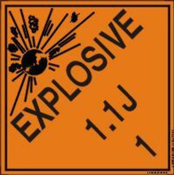 DOT Shipping Labels: Hazard Class 1: Explosive 1.1J 4" x 4" Adhesive Poly 250/Roll - MSL18EV2