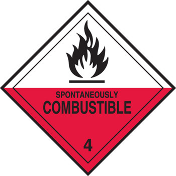 DOT Shipping Labels: Hazard Class 4: Spontaneously Combustible 4" x 4" Adhesive Poly 500/Roll - MSL403EV5