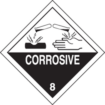 DOT Shipping Labels: Hazard Class 8: Corrosive 4" x 4" Adhesive Poly 500/Roll - MSL801EV5