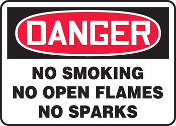 OSHA Danger Safety Sign: No Smoking - No Open Flames - No Sparks 14" x 20" Plastic 1/Each - MSMK005VP