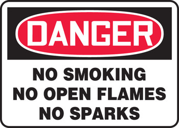 OSHA Danger Safety Sign: No Smoking - No Open Flames - No Sparks 14" x 20" Aluma-Lite 1/Each - MSMK005XL