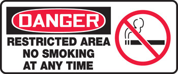 OSHA Danger Safety Sign: Restricted Area - No Smoking At Any Time 7" x 17" Aluminum 1/Each - MSMK109VA