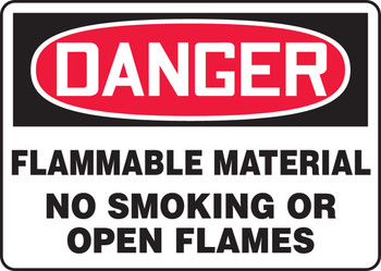 OSHA Danger Safety Sign: Flammable Material No Smoking Or Open Flames 10" x 14" Adhesive Vinyl - MSMK243VS