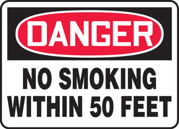 OSHA Danger Safety Sign: No Smoking Within 50 Feet 10" x 14" Dura-Fiberglass 1/Each - MSMK247XF