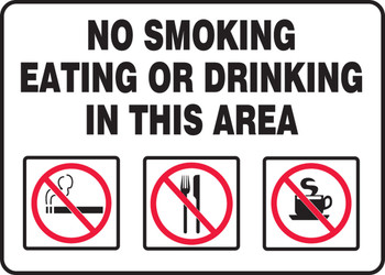 Safety Sign: No Smoking Eating Or Drinking In This Area 10" x 14" Dura-Fiberglass 1/Each - MSMK408XF