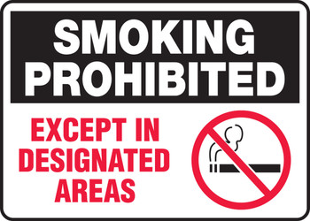 Smoking Control Sign: Smoking Prohibited - Except In Designated Areas 10" x 14" Accu-Shield 1/Each - MSMK557XP