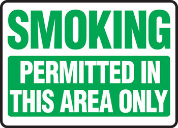 Smoking Safety Sign: Permitted In This Area Only 10" x 14" Plastic 1/Each - MSMK588VP