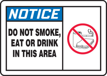 ANSI Notice Safety Sign: Do Not Smoke Eat Or Drink In This Area (Graphic) 10" x 14" Accu-Shield 1/Each - MSMK824XP