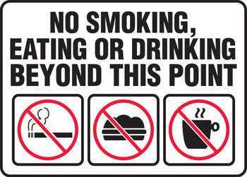 Safety Sign: No Smoking, Eating Or Drinking Beyond This Point 10" x 14" Plastic 1/Each - MSMK908VP