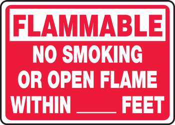 Flammable Safety Sign: No Smoking Or Open Flame Within __ Feet 10" x 14" Accu-Shield 1/Each - MSMK916XP