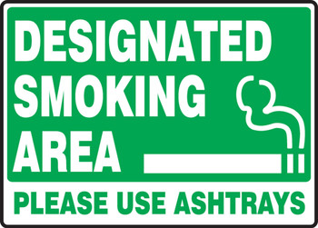 Safety Sign: Designated Smoking Area - Please Use Ashtrays 10" x 14" Accu-Shield 1/Each - MSMK967XP