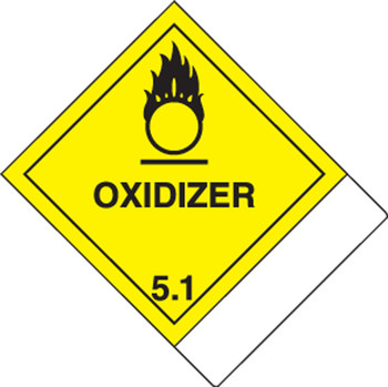 Proper Shipping Name Label: Hazard Class 5 - Oxidizer Adhesive Coated Paper Tab UN1479 OXIDIZING SOLID, N.O.S. Tab UN1479 OXIDIZING SOLID, N.O.S. 4" x 4 3/4" 500/Roll - MSS501