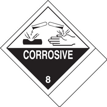 DOT Shipping Labels: Hazard Class 8: Corrosive w/ ID Tab 4" x 4 3/4" Adhesive Coated Paper Tab 500/Roll - MSS812