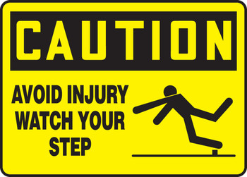 OSHA Caution Safety Sign: Avoid Injury - Watch Your Step 10" x 14" Plastic 1/Each - MSTF615VP