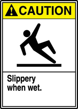 ANSI Caution Safety Sign: Slippery When Wet - Watch Your Step 14" x 10" Dura-Fiberglass 1/Each - MSTF663XF